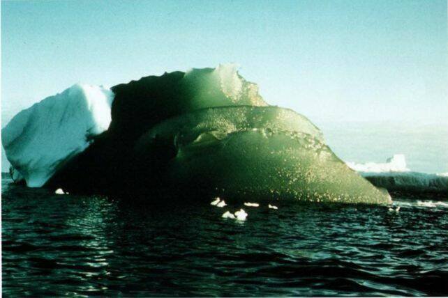 1985南极威德尔海(Weddell Sea)拍摄到的绿色冰山)。科学家指出,冰山呈现绿色通常与冰层中含有氧化铁有关。(图撷取自Journal of Geophysical Research: Oceans) 1985南极威德尔海(Weddell Sea)拍摄到的绿色冰山)。科学家指出,冰山呈现绿色通常与冰层中含有氧化铁有关。(图撷取自Journal of Geophysical Research: Oceans)