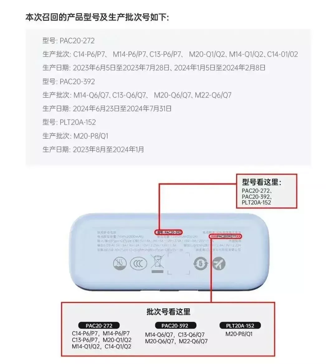 罗马仕发布召回计划。图源:网络