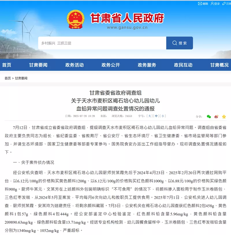 幼儿园铅中毒案调查出炉 人为投毒6人被捕17人被查