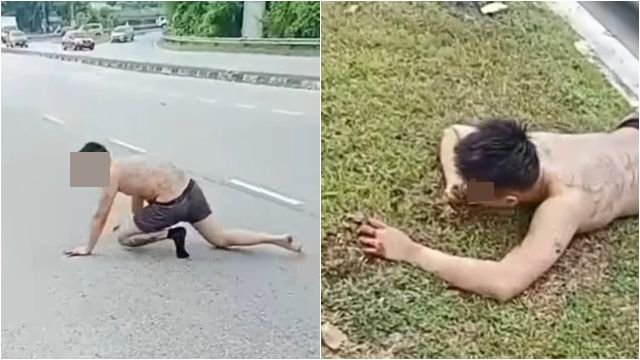 ▲▼台男在大马暴毙! 裸躺马路「狂吞泥土」 生前被友逼吸毒。 (图/翻摄中国报)