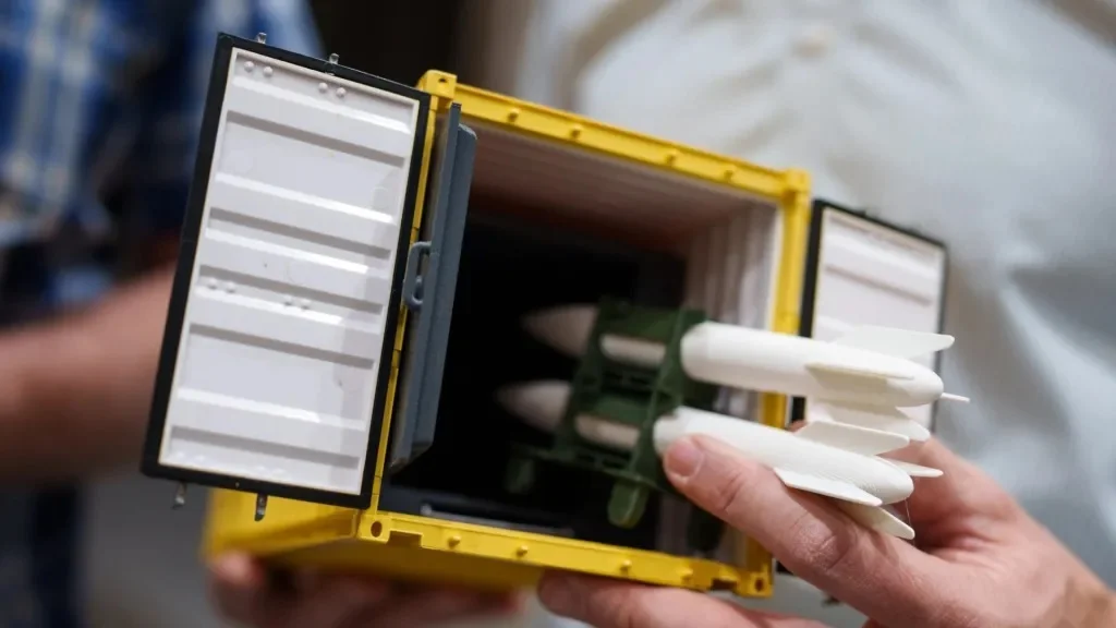 用于展示的模型中，附带的是B61系列航空核炸弹的缩比模型，昭示了这一设施的主要用途之一