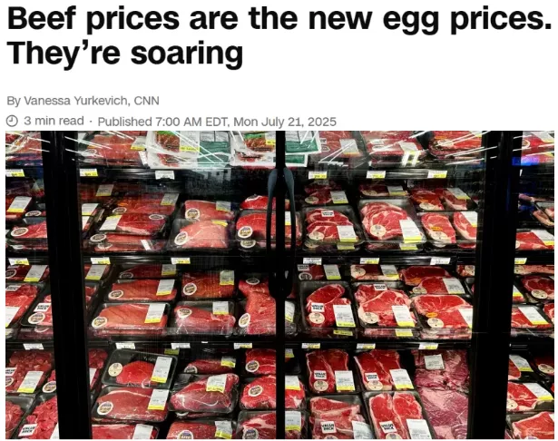 美国:鸡蛋刚降温 牛肉又要“吃不起”了!价创40年新高 恐持续3年