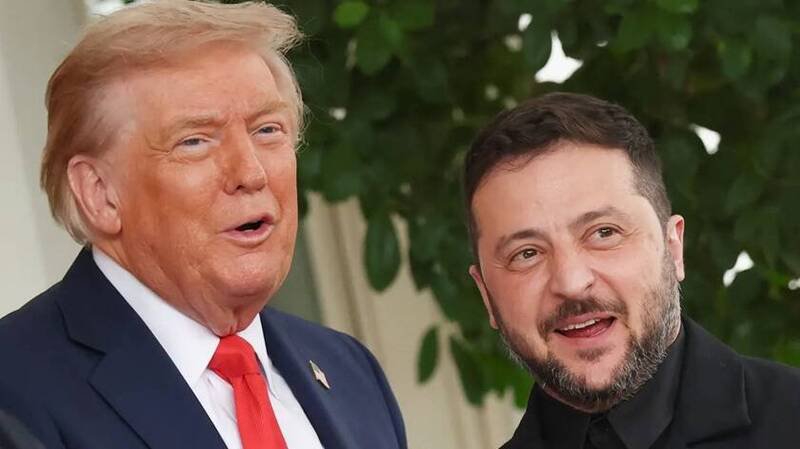 美國總統川普(左)與烏克蘭總統澤倫斯基18日在白宮會晤。(路透) 美國總統川普(左)與烏克蘭總統澤倫斯基18日在白宮會晤。(路透)