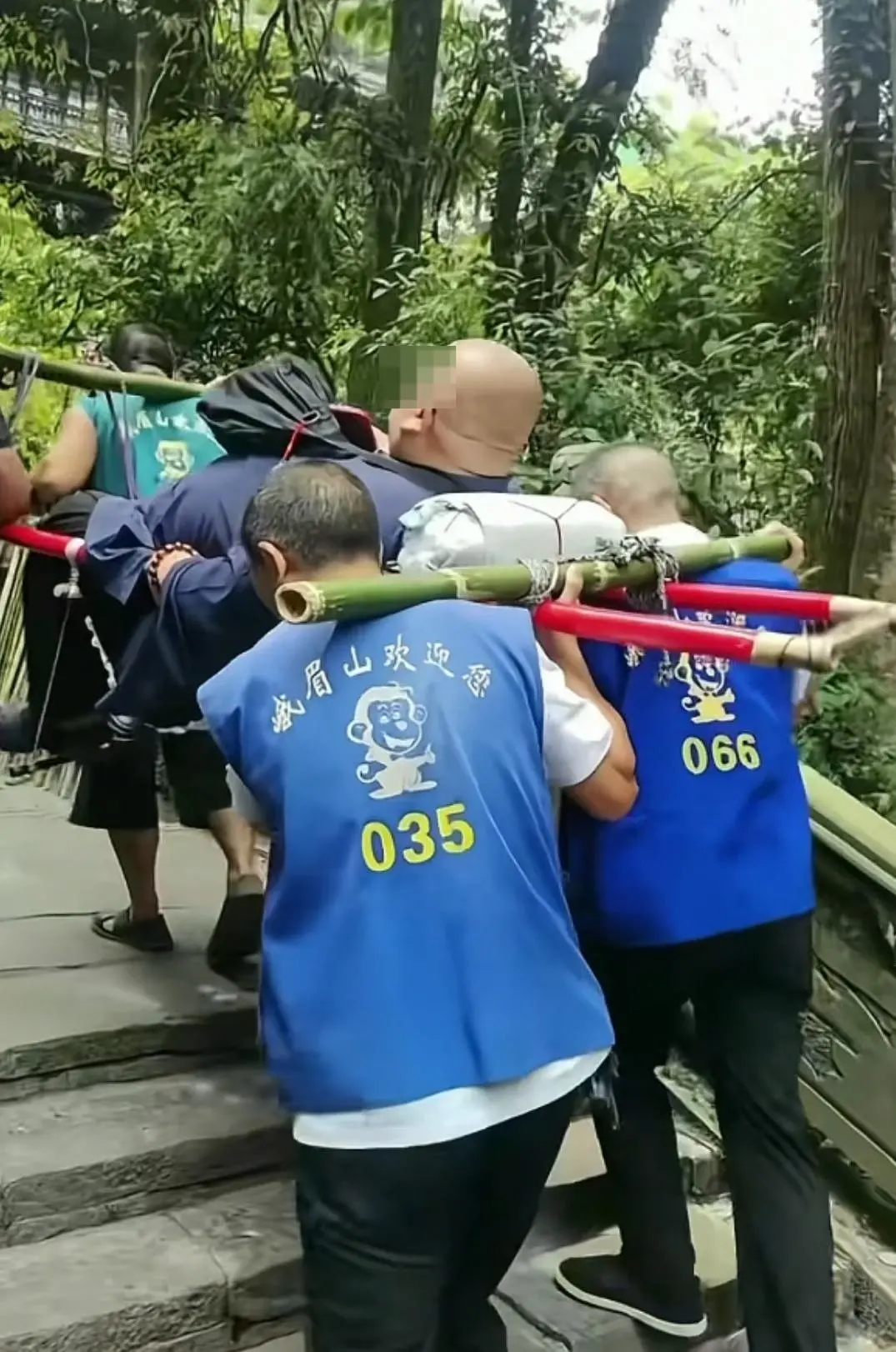 ▲游客坐滑竿上山 视频截图