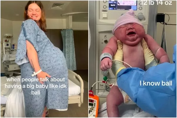 妈挺巨大孕肚产下5.8kg巨婴! 网友一看大惊