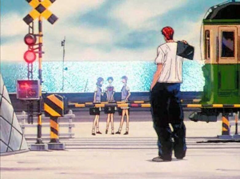 「灌篮高手」卡通中樱木与晴子打招呼的平交道，成了游客的朝圣地。（图片撷取自《朝日新闻》网站）