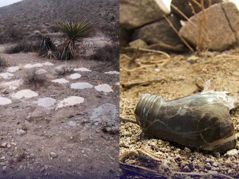 拉斯维加斯外围的沙漠，发现了300多堆火化后的遗骸及骨灰坛碎片。（撷取自TikTok）