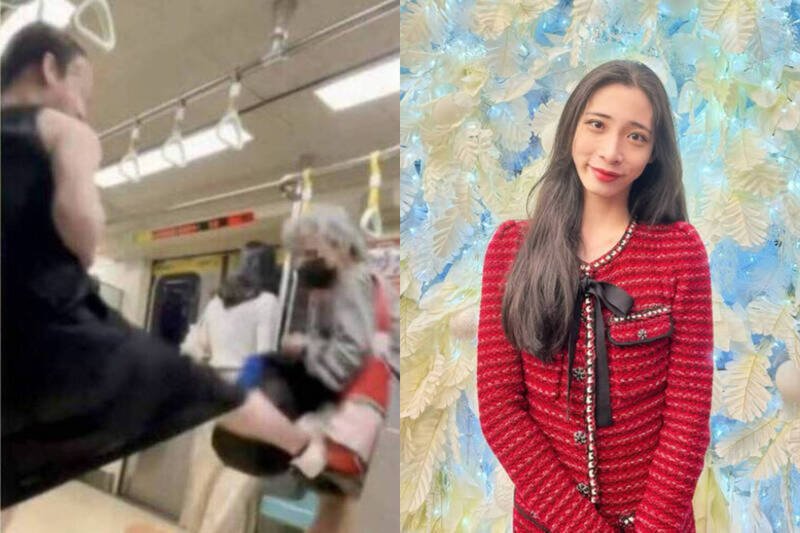 曾姓白发妇人9月底搭乘台北捷运时涉嫌强逼Fumi阿姨（右图）让位不成，竟出手挥包攻击，反遭对方一脚踹飞，影片引发外界热议。（本报合成，@fumika_chang/IG授权提供、撷取自Threads）