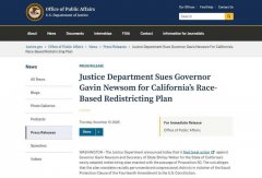 阻民主党取得国会多数 美司法部提告「加州选区重划案」