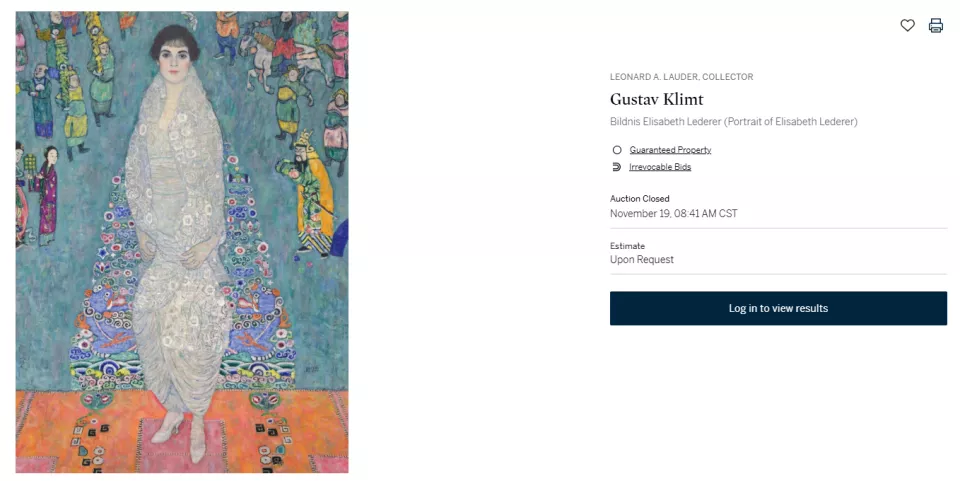奥地利画家克里姆特一画作卖出近2.4亿美元