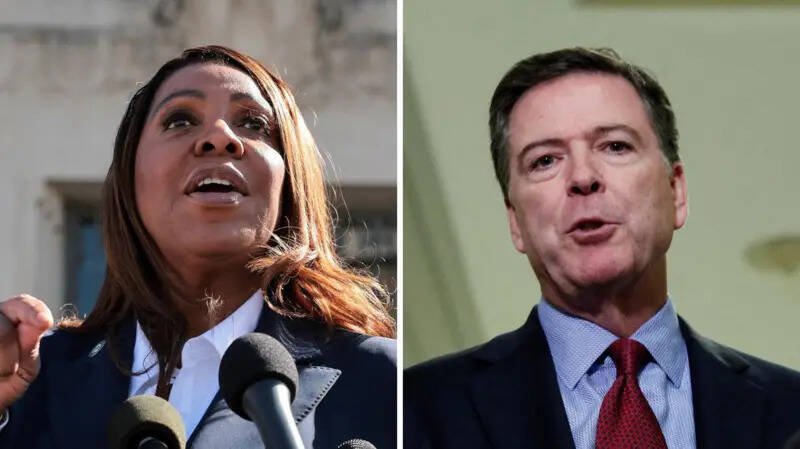 纽约州检察长詹乐霞（Letitia James，左）与前FBI局长柯米（James Comey，右）遭川普政府刑事起诉案，被联邦法官以检察官任命违法为由驳回，重挫川普的政治清算行动。（路透资料照）