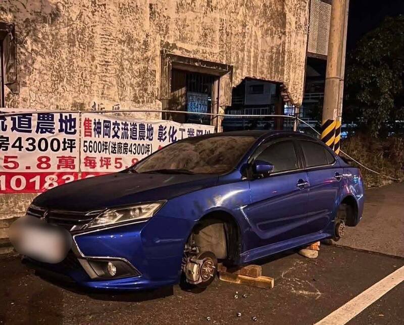 车主注意！ 苗栗通霄连续3辆车轮胎被偷。（警方提供）