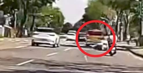 小黄擦撞机车肇事逃逸，网友更怒批地面的「烂标线」。（读者提供）