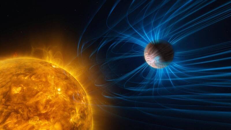 热木星类型的气态系外行星磁场活动与其母恒星模拟图。（路透）